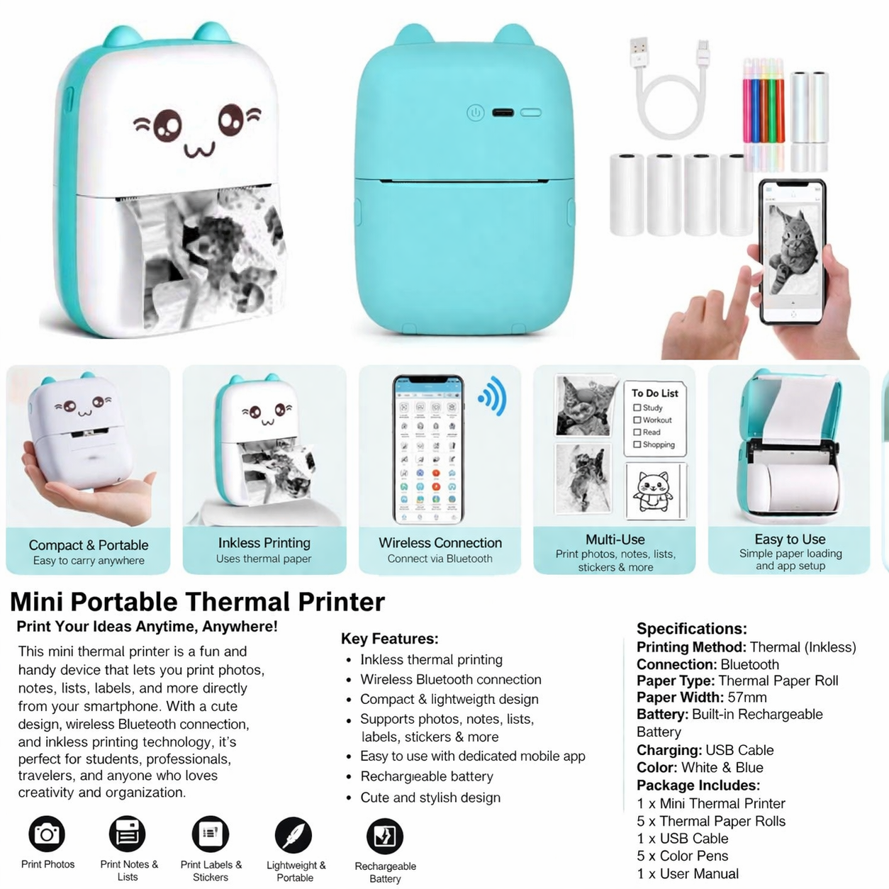 Mini Portable Bluetooth Thermal Printer
